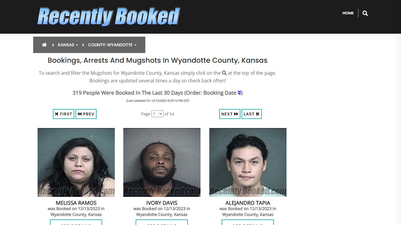 Bookings, Arrests and Mugshots in Wyandotte County, Kansas