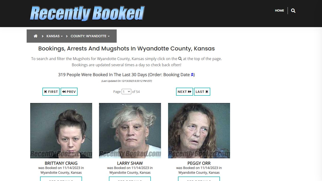 Bookings, Arrests and Mugshots in Wyandotte County, Kansas
